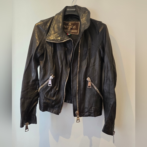 Peruzzi Leather Moto Jacket Size 38 - Picture 4 of 11